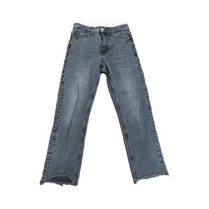 Gray black slim straight leg / cigarette jeans from Topshop Moto with raw hem